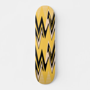 Vintage Yellow, Black Zigzap Abstract Art Deco Skateboard Deck