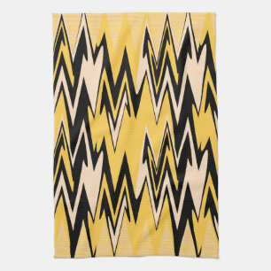Vintage Yellow, Black Zigzap Abstract Art Deco Towel