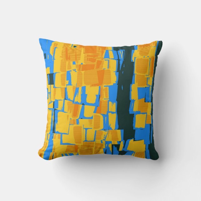 Vintage Yellow Blue Black Abstract Art Deco Throw Pillow (Front)