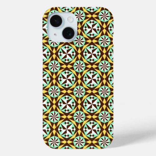Vintage Yellow Blue Brown Barcelona Pattern iPhone 15 Case