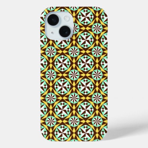 Vintage Yellow Blue Brown Barcelona Pattern iPhone 15 Case