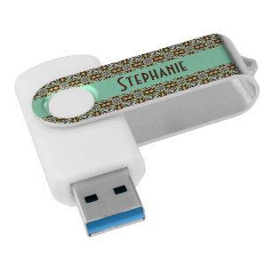 Vintage Yellow Blue Brown Barcelona Pattern Flash Drive