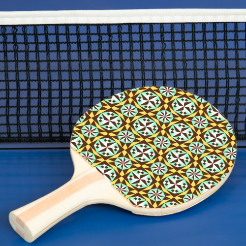 Vintage Yellow Blue Brown Barcelona Pattern Ping Pong Paddle