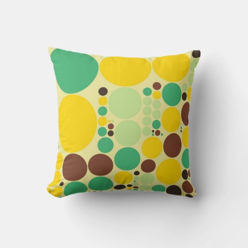 Vintage Yellow Blue Brown Polka Dots Pattern Throw Pillow