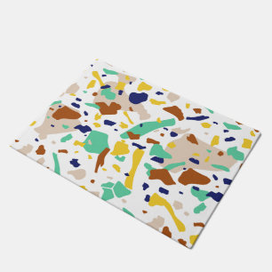 Vintage Yellow Blue Modern Abstract Geometric Doormat