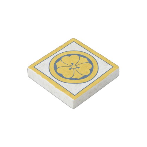 Vintage Yellow Blue Sakai Japan Mon Oriental Crest Stone Magnet