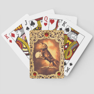 Vintage Yellow Brown Crow Playing Poker Red Ruby Poker Cards