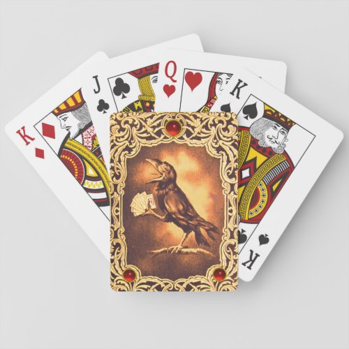 Vintage Yellow Brown Crow Playing Poker Red Ruby Poker Cards