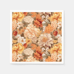 Vintage yellow burnt orange beige tan flowers napkins
