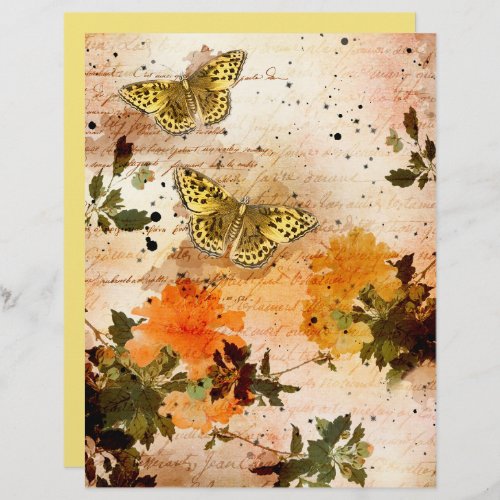 Vintage Yellow Butterflies Floral Scrapbook Paper