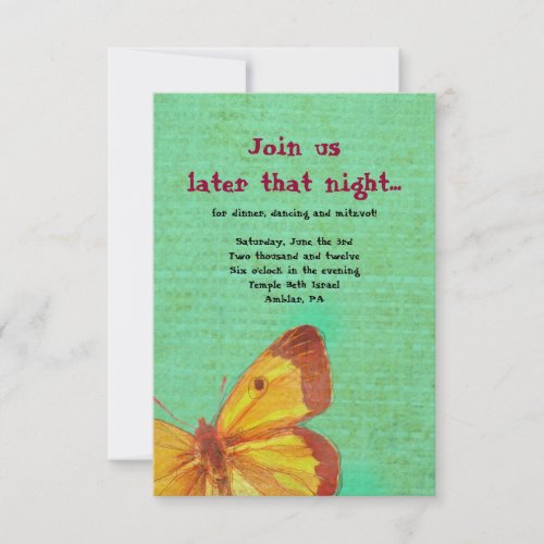 VINTAGE YELLOW BUTTERFLY Bat Mitzvah Party Card