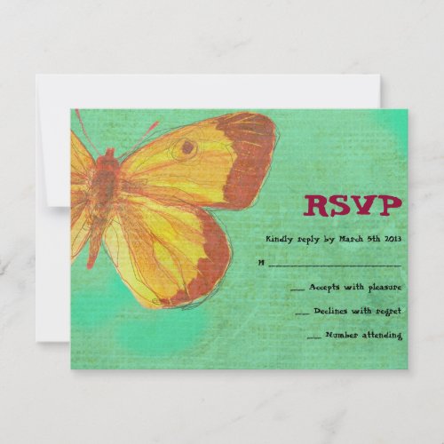 VINTAGE YELLOW BUTTERFLY Bat Mitzvah Reply Card