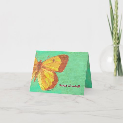 VINTAGE YELLOW BUTTERFLY  Thank You Card