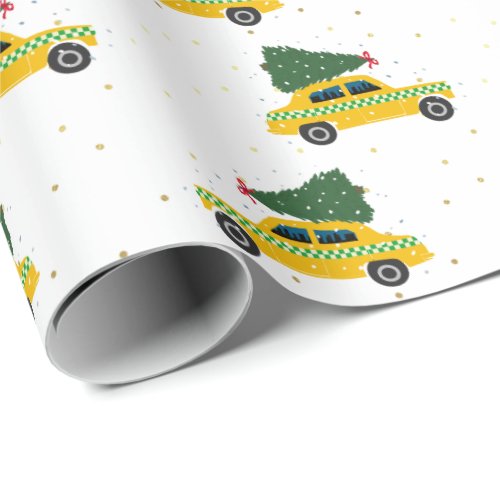 Vintage Yellow Cab Taxi Christmas Pattern Wrapping Paper