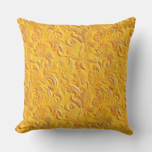 Vintage yellow carved leather outdoor outdoor pillow