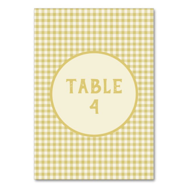 Vintage Yellow Checkerboard Pattern Custom   Table Number (Front)