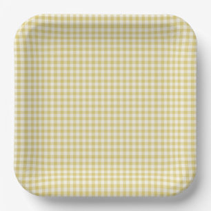 Vintage Yellow Checkerboard Pattern Paper Plates