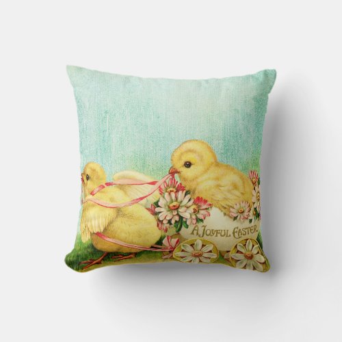 Vintage Yellow Chick  Easter Greeting   Throw Pillow