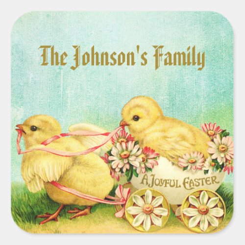 Vintage Yellow Chick Easter  Square Sticker
