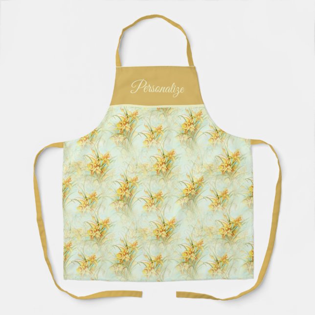 Vintage Yellow Daffodil Floral Flower Apron (Front)