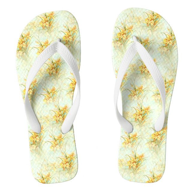 Vintage Yellow Daffodil Floral Flower Flip Flops (Footbed)