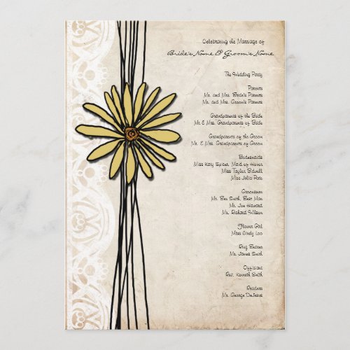 Vintage Yellow Daisy Wedding Program