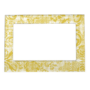 Vintage Yellow Damask Grungy Mustard Yellow Magnetic Photo Frame