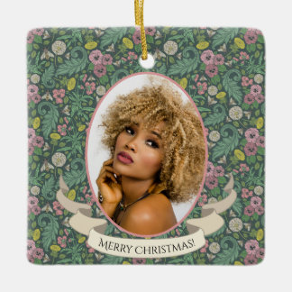 Vintage Yellow Dandelion Pink Pansy Face Bee Photo Ceramic Ornament