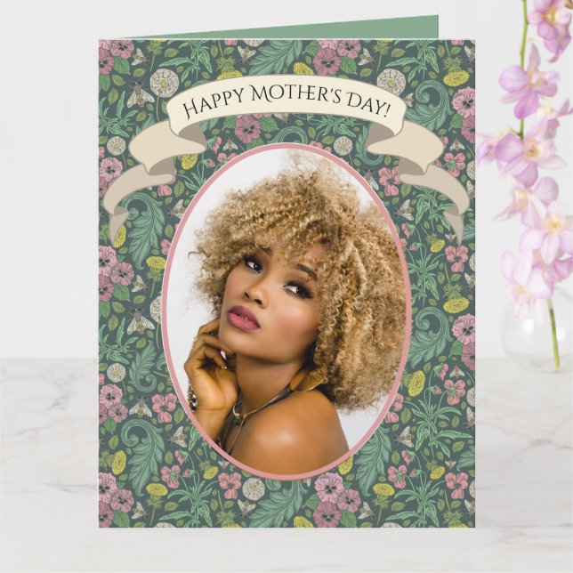 Vintage Yellow Dandelions Pink Pansy Faces Bees Card (Orchid)