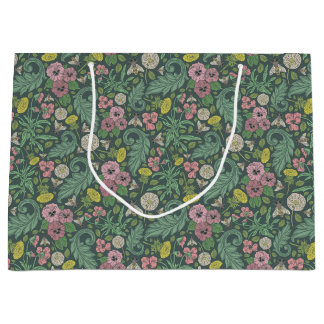 Vintage Yellow Dandelions Pink Pansy Faces Bees Large Gift Bag