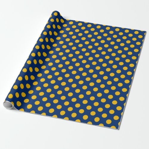 Vintage Yellow Dots Blue Background Wrapping Paper