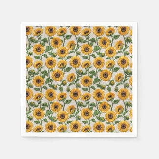Vintage Yellow Embroidered-Look Sunflower Pattern Napkins