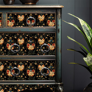 Vintage Yellow Floral Beetles Black Art Deco Craft Tissue Paper