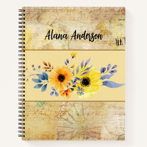 Vintage Yellow Floral Botanical Notebook