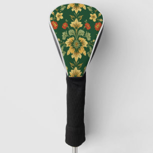 Vintage Yellow Floral Classic Green Golf Style Head Cover