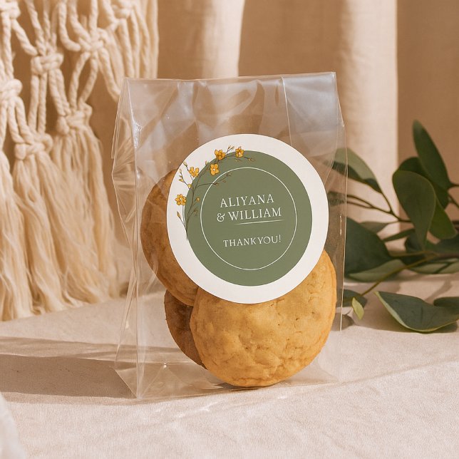 Vintage Yellow Floral Elegent Green Rustic Classic Round Sticker (Creator Uploaded)