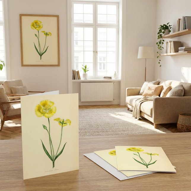 Vintage Yellow Floral Illustration Card (Here is a beautiful vintage floral illustration greeting card.)