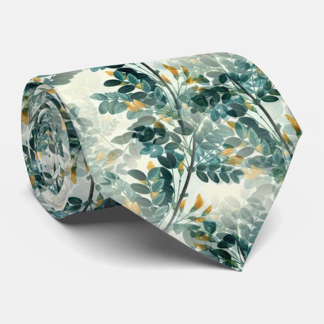 Vintage Yellow Floral Leaf Plant Neck Tie (Rolled)