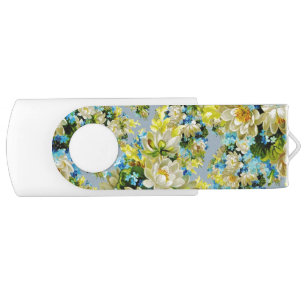 Vintage Yellow Floral Pattern Flash Drive