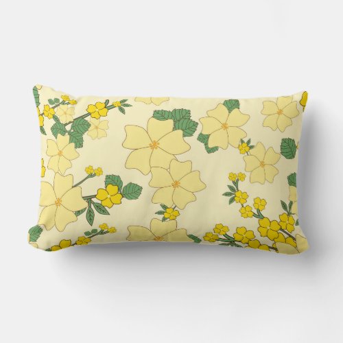 Vintage Yellow Floral Pattern Illustration Lumbar Pillow