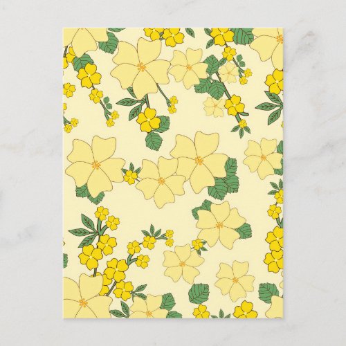 Vintage Yellow Floral Pattern Illustration Postcard