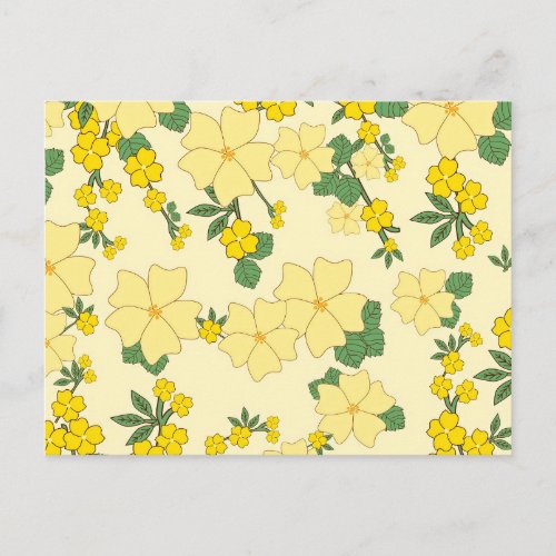 Vintage Yellow Floral Pattern Illustration Postcard