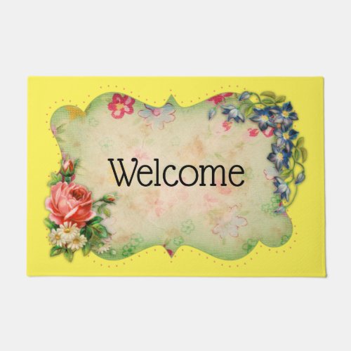 Vintage Yellow Flower Frame Welcome Mat