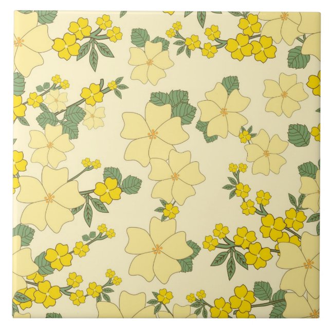 Vintage Yellow Flower Pattern Tile (Front)