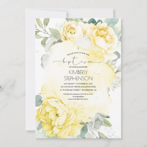 Vintage Yellow Flowers and Greenery Baptism Invitation