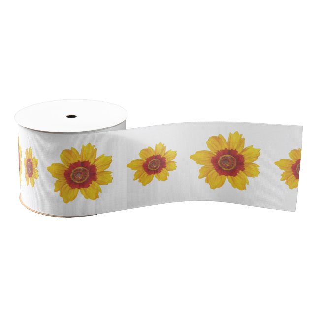 Vintage yellow flowers grosgrain ribbon (Spool)