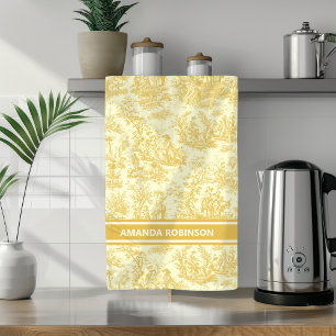 Vintage Yellow French Scenic Toile de Jouy Kitchen Towel