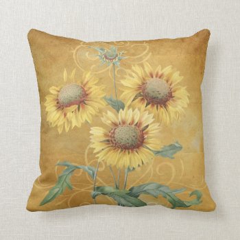 Vintage Yellow Gaillardia Flowers Throw Pillow by BamalamArt at Zazzle