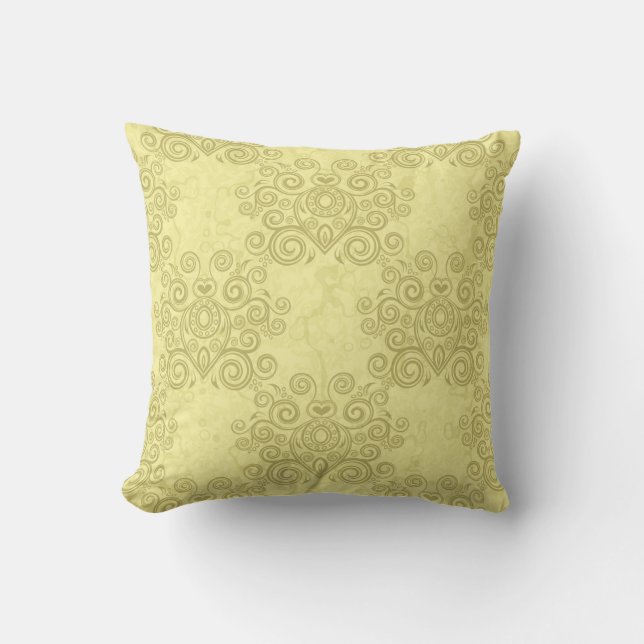 Vintage Yellow Gold Damask Pattern Throw Pillow (Front)