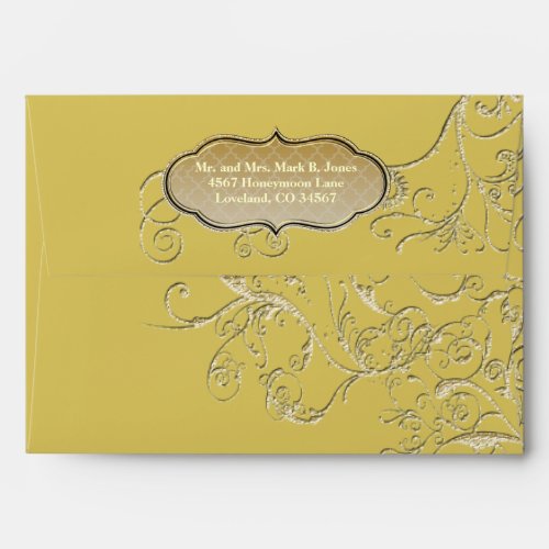 Vintage Yellow Gold Swirl Wedding Envelope
